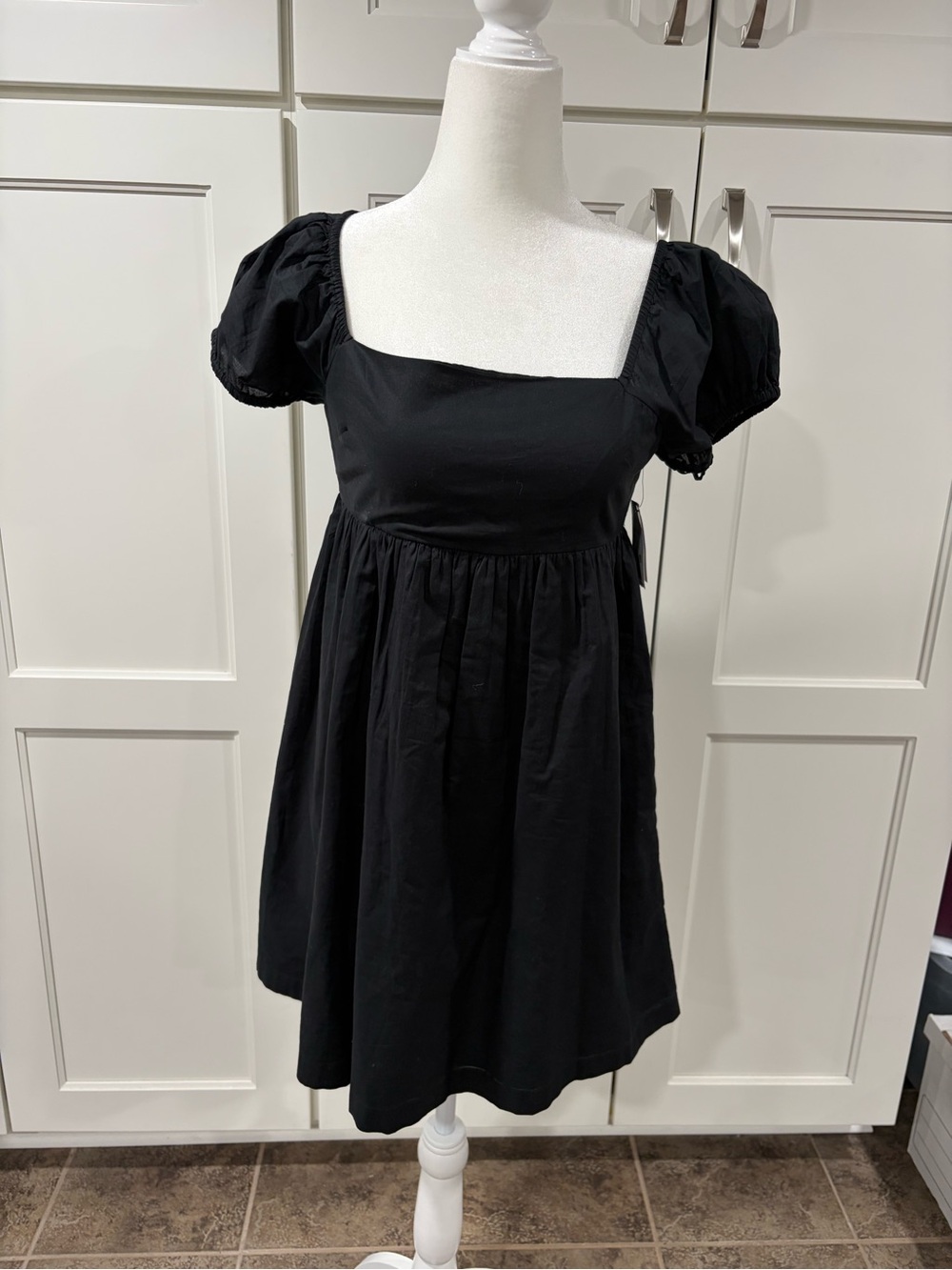 Abound Black Square Neck Puff Sleeve Mini Dress